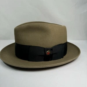 Vtg Knox New York Fedora Felt Hat Olive Color With Black Trim - Picture 1 of 9