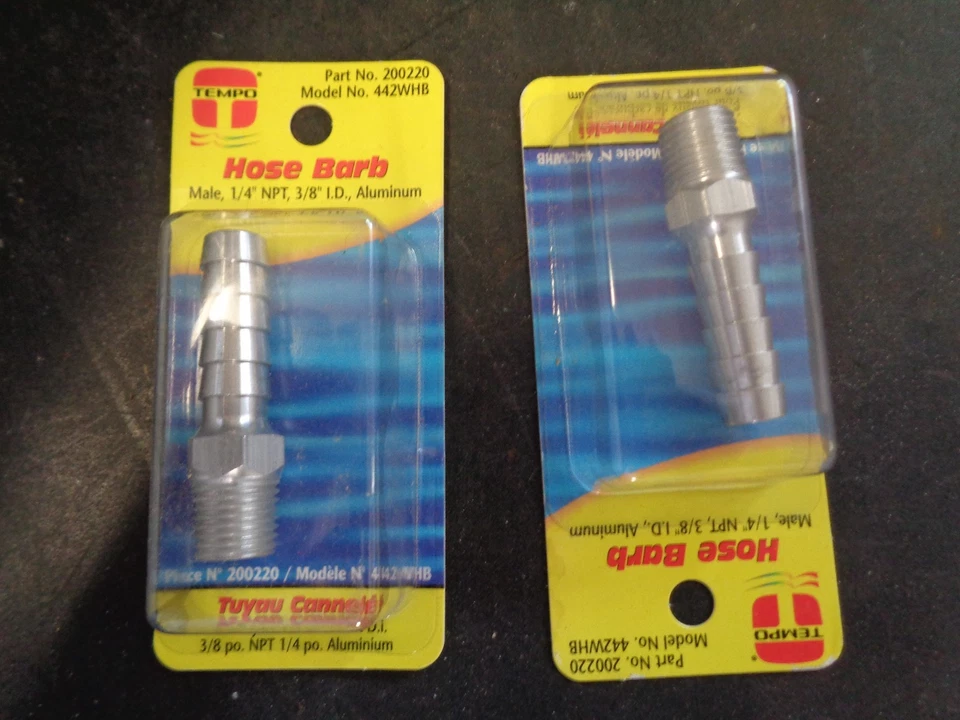 2 PACK TEMPO 200220 BARB ALUMINUM  1/4"NPT X 3/8 BARB - Image 1 of 1