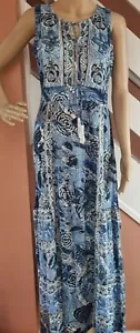 Maxi Vestido de Playa Monzón Sin Mangas Azul Priya Floral Cuello Atado Talla Pequeña, Mediano - Imagen 1 de 9