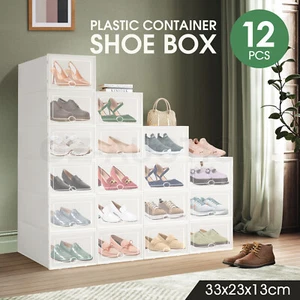 12PCS Shoe Box Plastic Storage Organizer Case Stackable Sneaker Display Holder - Picture 1 of 12