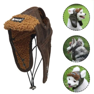 Dog Puppy Aviator Hat PU Leather Velvet Pets Pilot Helmet Windproof Warm Cap - Picture 1 of 15