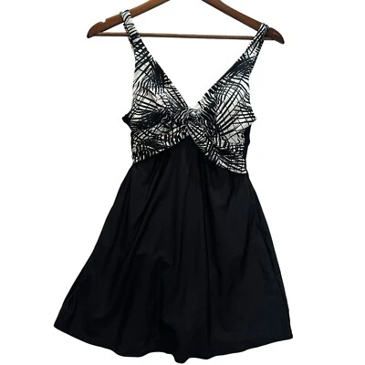 Beachscene Collection Black And White Swim Dress One Piece Swimsuit Women’s 10 - Image 1 of 4