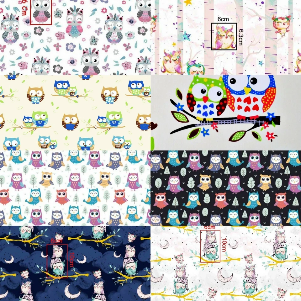 8,98€/m Eule 50x160cm Baumwollstoff 100% Baumwolle Stoff Meterware Kind