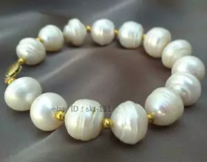 7.5-8" Baroque 11-12mm White South Sea Pearl Bracelet 14k gold-plated Clasp - Picture 1 of 8