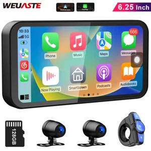 IP67 Waterproof 6.25'' IPS Screen Motorcycle Dash Cam Portable Wireless Carplay - Picture 1 of 7