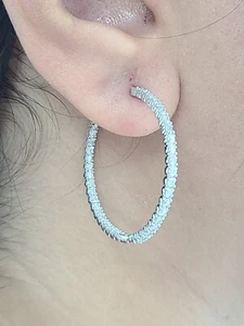 DEAL! 1.70CT 100% Natural Diamond Inside Outside Hoop Earrings 14K Gold 30mm - Picture 1 of 6