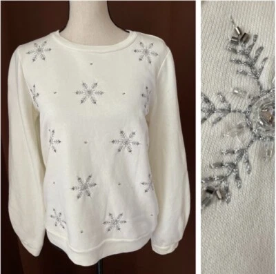 Talbots Lentejuelas Bordado Copo de Nieve Polar Suave Sudadera Navidad Vacaciones S Foto 1 de 4
