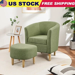 Accent ArmChair Single Sofa w/Ottoman Modern Linen Fabric Upholstered Livingroom - Picture 1 of 9