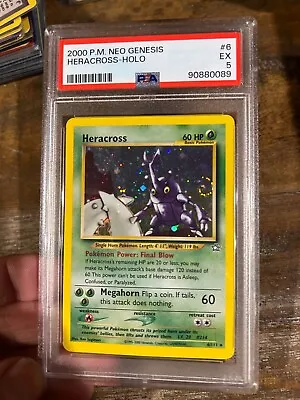 POKEMON 2000 Neo Genesis HERACROSS Holo #6 PSA 5 RARE Swirl - Image 1 of 2