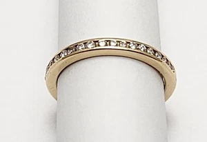 Unique 10K Karat Solid Yellow Gold Designer Single Row Diamond Wedding Band Ring - Picture 1 of 18