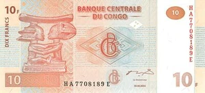 Kongo Congo 10 Francs 2003 kassenfrisch unc. - Serie HA - Bild 1 von 2