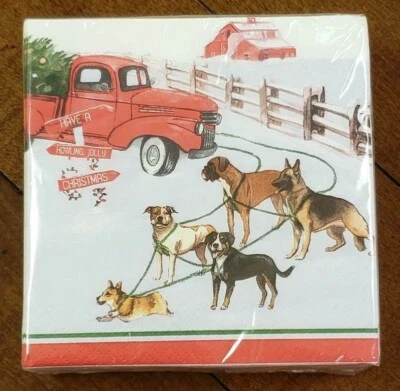 Creative Converting Christmas Dogs Truck 40-Count Cocktail Beverage Napkins NWT - Image 1 of 3