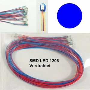 10 Stück SMD LED 1206 Blau verdrahtet mit Kabel am Draht Microkabel B13/15 - Bild 1 von 1