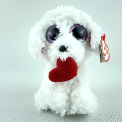 Ty Beanie Boos Honey Bun Puppy Dog White Poodle 6" Plush Glitter Eyes - image 1 of 4