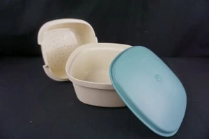 Vintage Tupperware quadratischer Multi-Servierer Dampfgarer 888 türkis cremeweiß 3 Teile - Bild 1 von 10