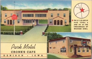 DENISON, Iowa Postkarte "PARK MOTEL und CRONK'S CAFE" Curteich Leinen 1940 ungebraucht - Bild 1 von 2