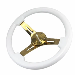 Gold Spoke 350mm Universal Racing 14" Wood White Grain Steering Wheel - Picture 1 of 5