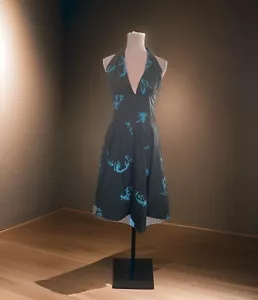 1950s style Retro Halter Neck Black and Blue Floral swing Dress Size Small 8 - Picture 1 of 3