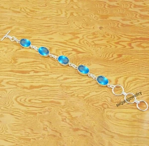 Blue Topaz Gemstone 925 Sterling Silver handmade Adjustable Bracelet 7" to 8" - Picture 1 of 4