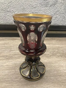 Antique Biedermeier Bohemian Czech Ruby Red Cut to Clear Footed Spa Glass Goblet - Picture 1 of 10