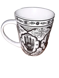 Prima Drittes Auge Hamsa Hand Mystische Künste Schwarz Weiß Keramik Kaffeetasse/Becher - Bild 1 von 5
