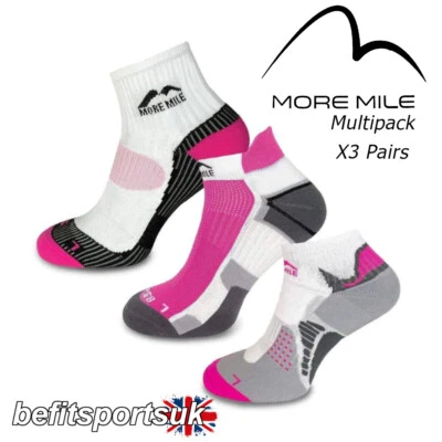 RUNNING SOCKS WOMENS LADIES 3 PAIR SET SOFT COOLMAX MORE MILE JOGGING ANKLE SOCK - Image 1 of 4