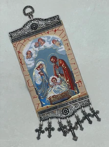 Ikone der Weihnachtsgeburt Jesu und Krippe gewebt Textil Hängeschmuck - Bild 1 von 9