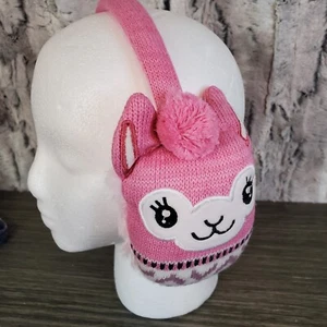 Pink Plush Llama Ear Muff Warmers OSFM Adjustable Knit Winter Accessory - Picture 1 of 4