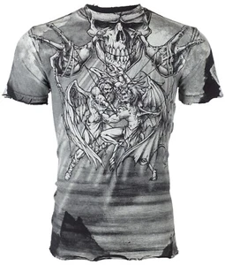 $58 AFFLICTION Black PUPPET MASTER Short Sleeve Slim Fit Y2K MMA Elite T-shirt - Picture 1 of 7