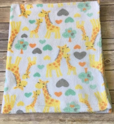 Manta Baby Starters Jirafa Árboles Amarillo Gris Verde Corazones Blanco Vellón Foto 1 de 3