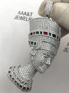 Colgante Reina Nefertiti Helada Circonita Cúbica Plata de Ley 925 Sólida - Imagen 1 de 4