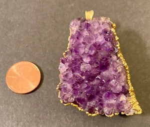 VINTAGE AMETHYST NATURAL CRYSTALS PENDANT / BOLO CLIP ~ BRUTALIST ~ Australia - Picture 1 of 6