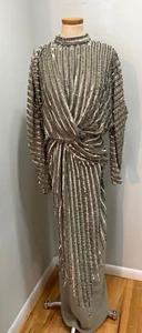 Asos Sequin Maxi Party Dress Gold Silver Formal Gown - Sz 6 - NEW WITH TAGS - Picture 1 of 6