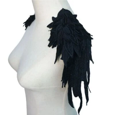 2pcs Black Feather Applique Fabric Embroidery Patches Clothes Shoulder Pad Decor - Image 1 of 4