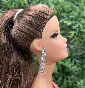 Barbie Jewelry Handmade Chain Hoop Style Barbie Doll Earrings Silver