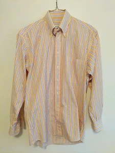 Bullock & Jones Stripe LONG SLEEVE DRESS SHIRT Medium red orange white yell blue - Picture 1 of 1