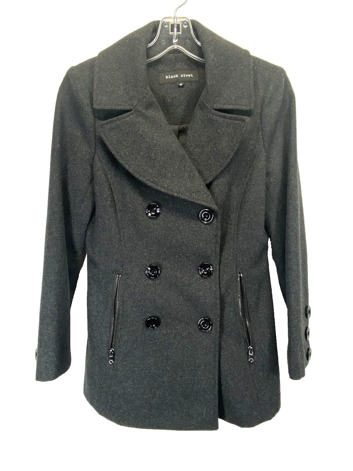 Black Rivet Women's Double Breasted Pea Coat Wool Blend Charcoal XS EUC - Image 1 of 4