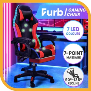 Furb Gaming Office Chair LED Massage Executive Computer Recliner Footrest Red - Picture 1 of 10