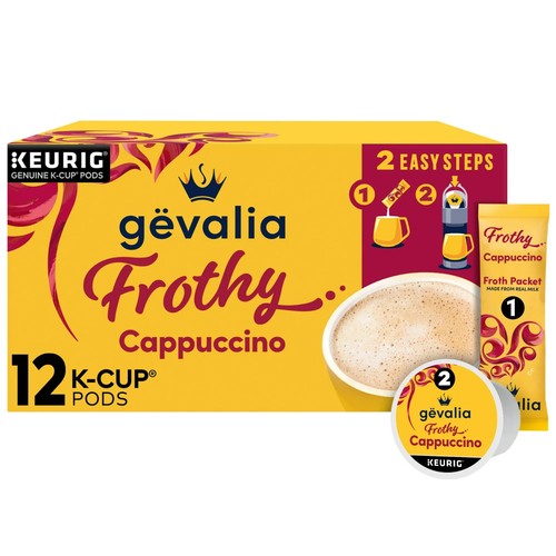 Gevalia Cappuccino K Cup Espresso Coffee Pods & Cappuccino Froth