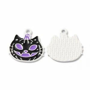 5 Fun Spooky Halloween Pumpkin Cat Face Shaped White Tone Charm Pendants - Picture 1 of 2