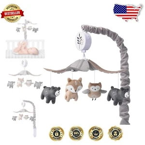 Portable Woodland Forest Gray/Tan Musical Crib Mobile - 3 Songs for Babies - Picture 1 of 8