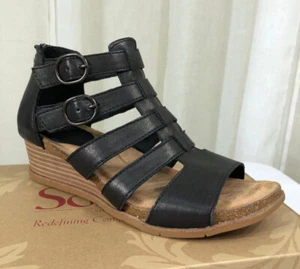 Neu im Karton Sofft Iris Damen-Ledersandale Riemen Schnalle Keilabsatz Käfig US 7/EUR 38 schwarz - Bild 1 von 21