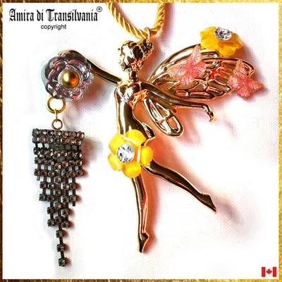 Woman Jewelry Luxury Necklace Golden Fairy Butterfly Ballerina Pendant Flowers - Image 1 of 4