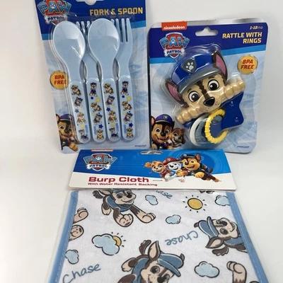 Paw Patrol Persecución Cucharas Tenedores Eructo Paño Sonajero Set Bebé Niño Nickelodeon NUEVO Foto 1 de 4