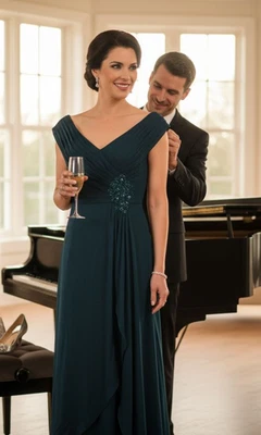 Elegant Dark Turquoise Evening Gown – Size 6 – New with Tags - Image 1 of 2