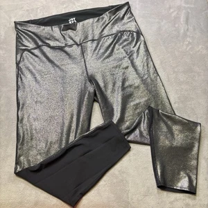 Joy Lab Leggings Large Women's Size 1X Metallic Black Silver Shiny Glitter Mesh - Picture 1 of 18
