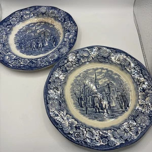 Staffordshire Liberty blau Salatteller Washington Leaving Church 2 Stück - Bild 1 von 5