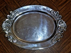 Große Platte silberfarben schwer Aluminium verziert Serviertablett 21 Zoll x 14 zoll - Bild 1 von 5