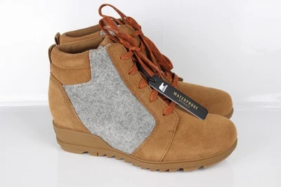 Botas de cuña Sorel Evie de encaje al tobillo impermeables 8,5 terciopelo tostado para mujer Foto 1 de 4