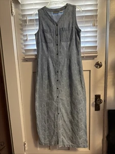 LIZ CLAIBORNE Liz Wear Long Sleeveless Lite Blue embroidered Button Up DRESS Sz8 - Picture 1 of 13